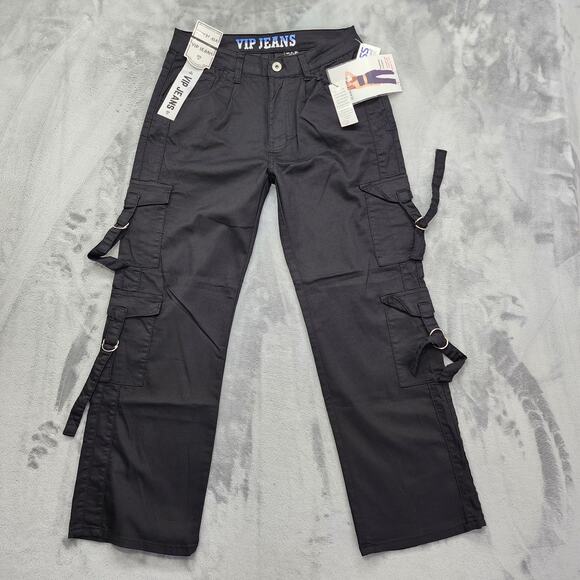 NEW VIP Pants Women 13/14 Black Multi Pocket Cargo High Rise Straight Streetwear - Picture 1 of 14